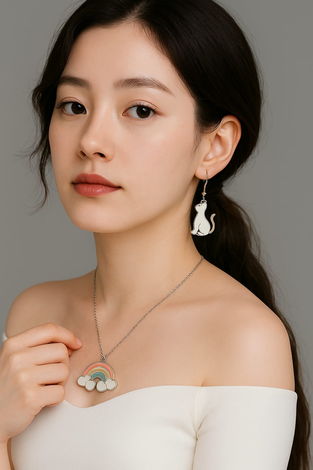 Pastel Rainbow Cloud Pendant Necklace – Dreamy & Whimsical Charm
