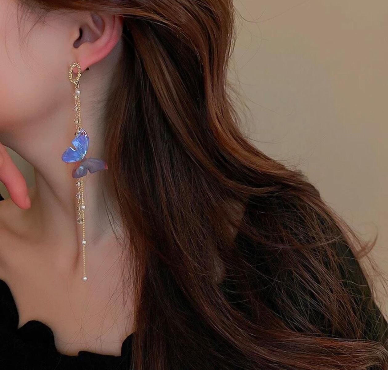 Celestial Butterfly Dangle Earrings – Iridescent Blue Elegance