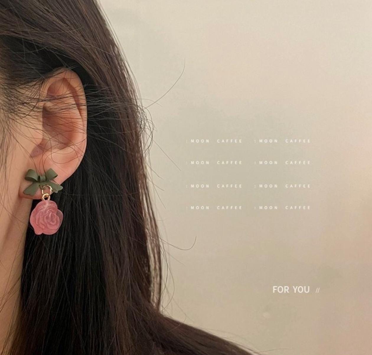 Blush Rose Bow Drop Earrings – Cute & Vintage-Inspired Charm