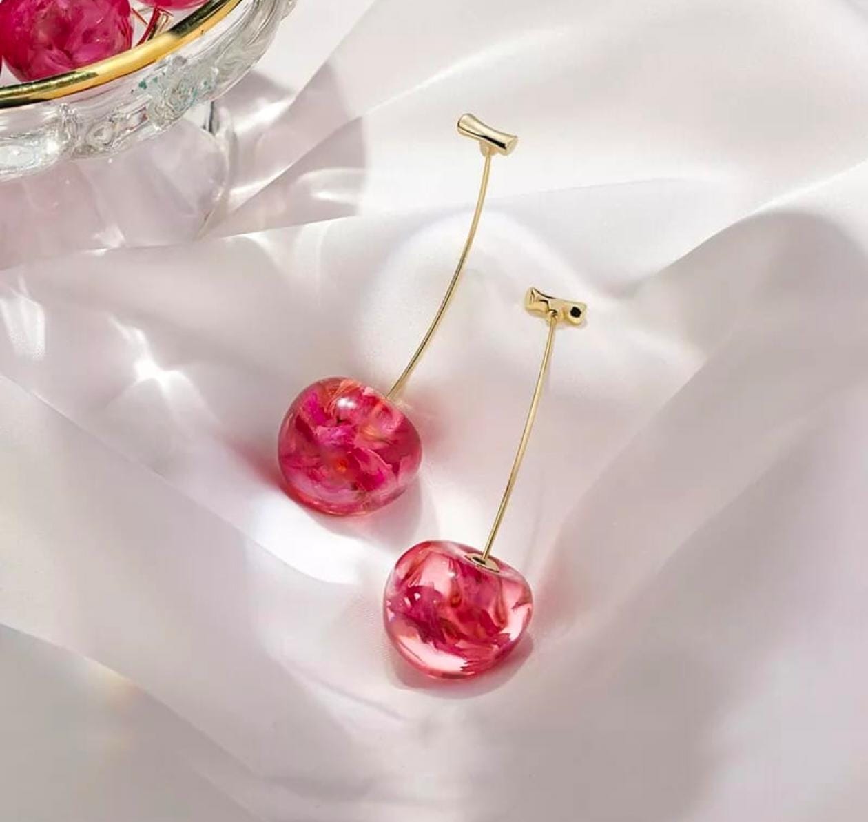 Cherry Blossom Drop Earrings – Playful & Elegant Statement