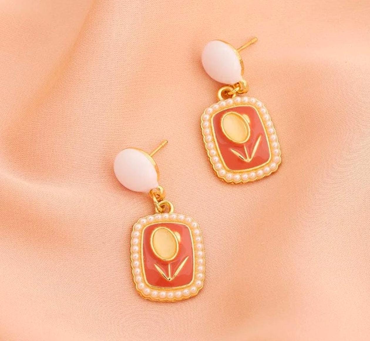 Vintage Floral Charm Drop Earrings