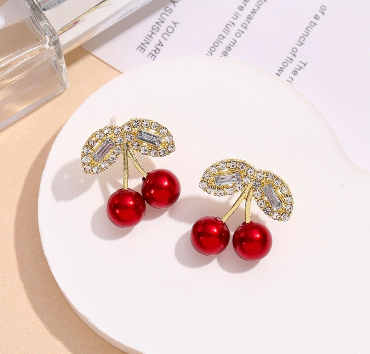 Crystal Cherry Bliss Earrings ā Glamorous Red Charm Studs