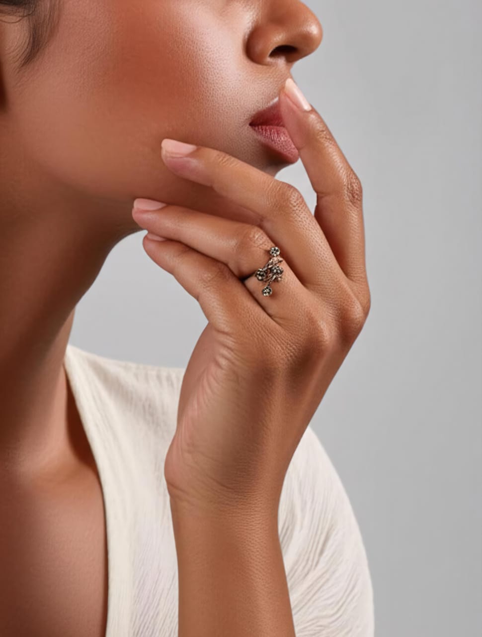Elegant Crystal Blossom Adjustable Statement Ring