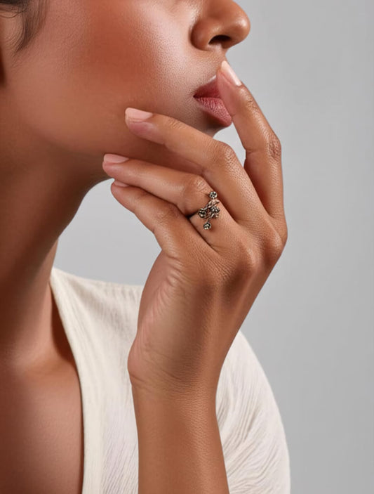 Elegant Crystal Blossom Adjustable Statement Ring