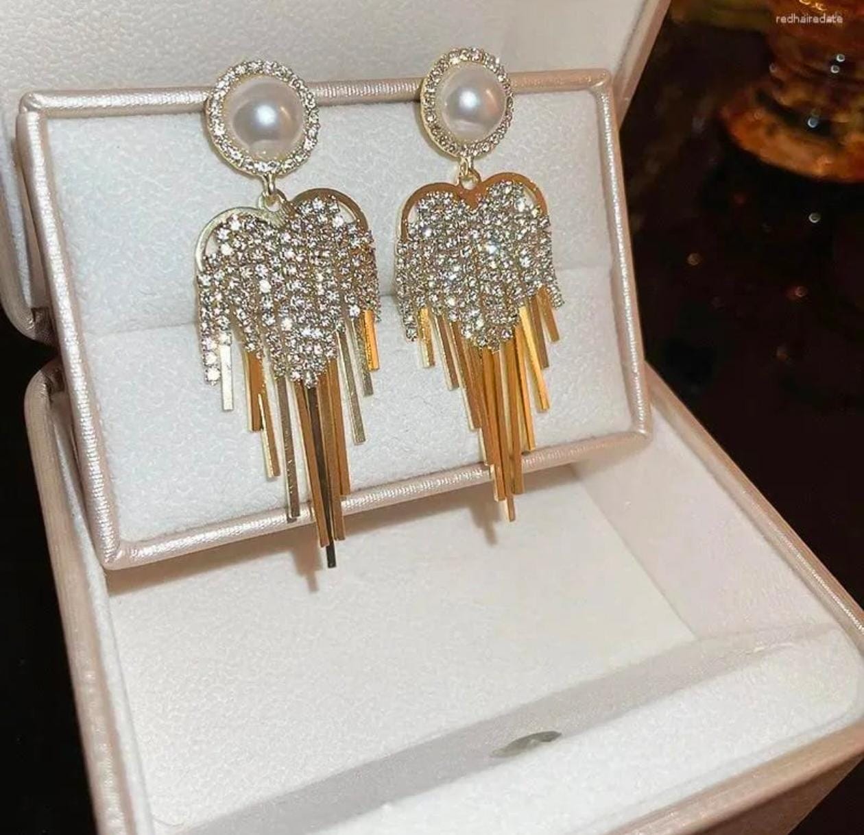 Pearl Glam Tassel Earrings – Crystal Fringe Statement Drop