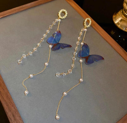 Celestial Butterfly Dangle Earrings – Iridescent Blue Elegance