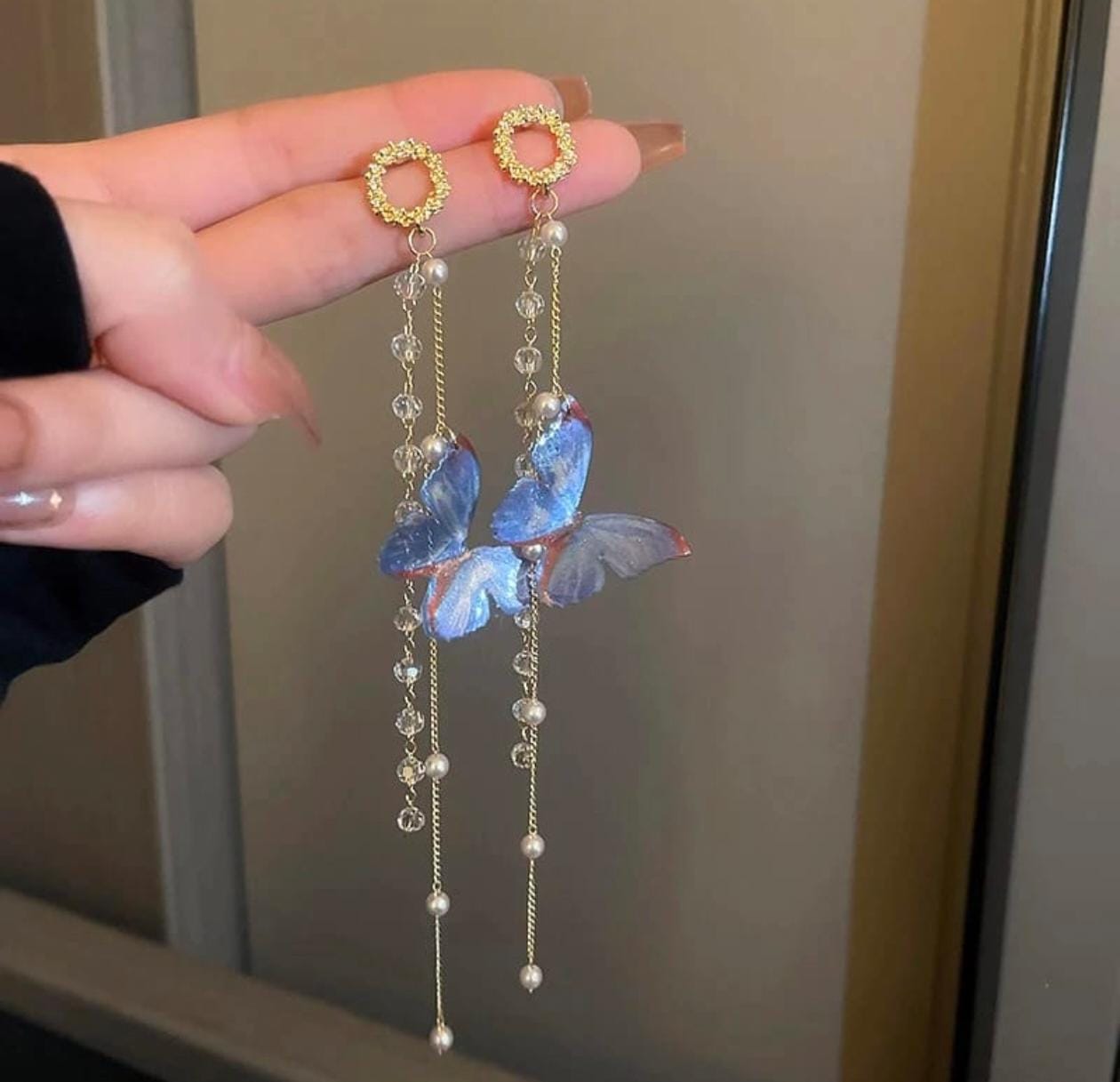 Celestial Butterfly Dangle Earrings – Iridescent Blue Elegance
