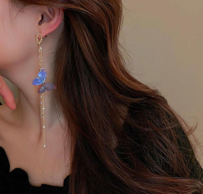 Celestial Butterfly Dangle Earrings – Iridescent Blue Elegance