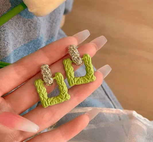 Neon Noodle Hoop Earrings – Textured Lime Statement Style