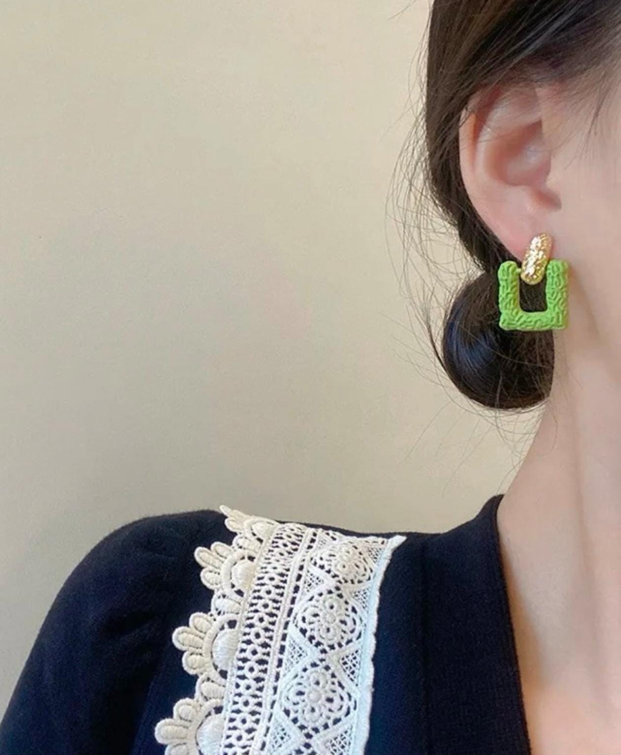 Neon Noodle Hoop Earrings – Textured Lime Statement Style