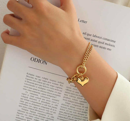 Golden Heart Chain Bracelet – 18K Gold Plated, Anti-Tarnish, Waterproof