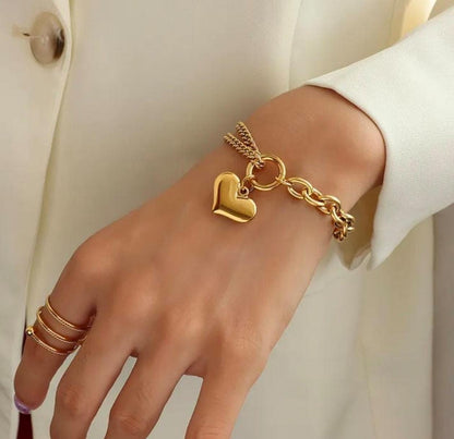 Golden Heart Chain Bracelet – 18K Gold Plated, Anti-Tarnish, Waterproof