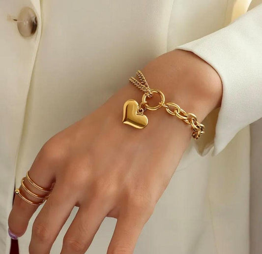 Golden Heart Chain Bracelet – 18K Gold Plated, Anti-Tarnish, Waterproof