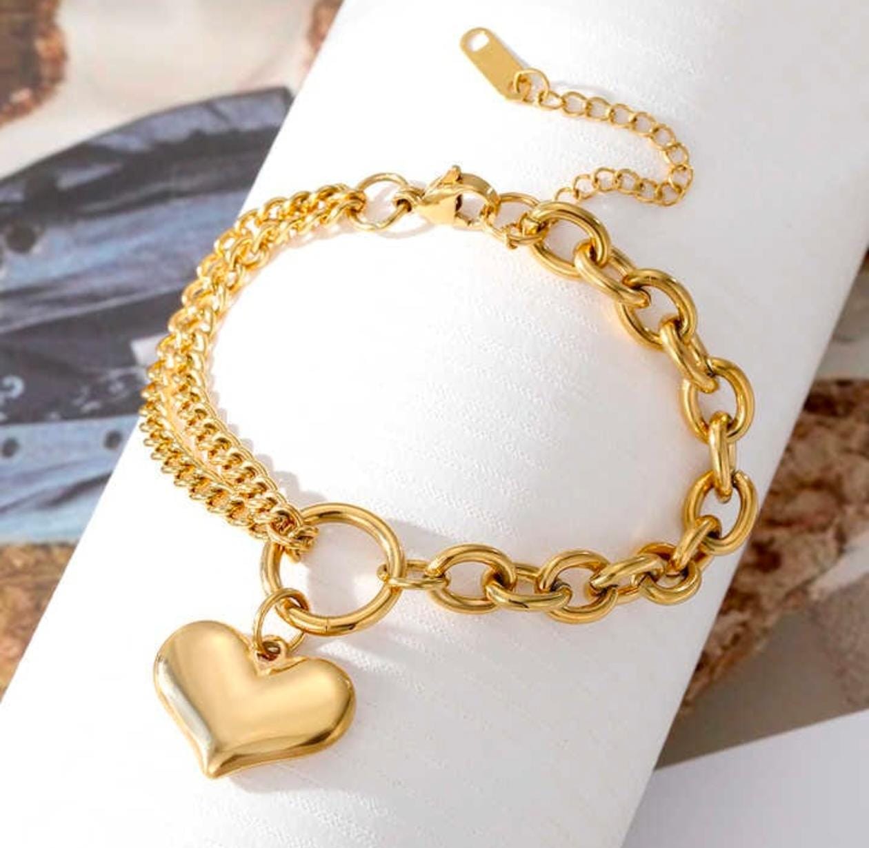 Golden Heart Chain Bracelet – 18K Gold Plated, Anti-Tarnish, Waterproof