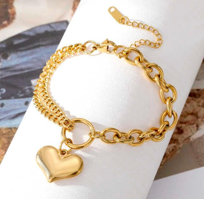 Golden Heart Chain Bracelet – 18K Gold Plated, Anti-Tarnish, Waterproof