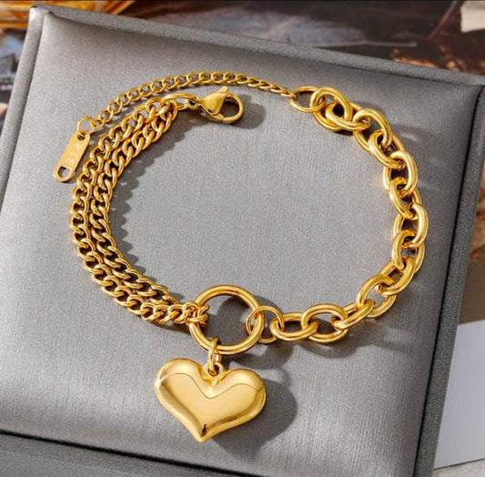 Golden Heart Chain Bracelet – 18K Gold Plated, Anti-Tarnish, Waterproof