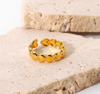 Golden Heart Band Ring – 18K Gold Plated, Anti-Tarnish, Waterproof