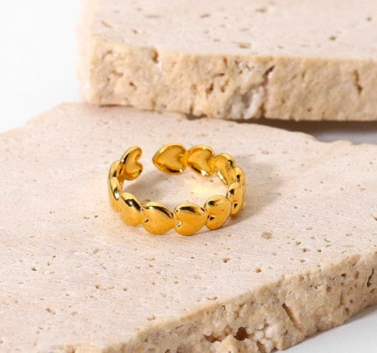 Golden Heart Band Ring – 18K Gold Plated, Anti-Tarnish, Waterproof