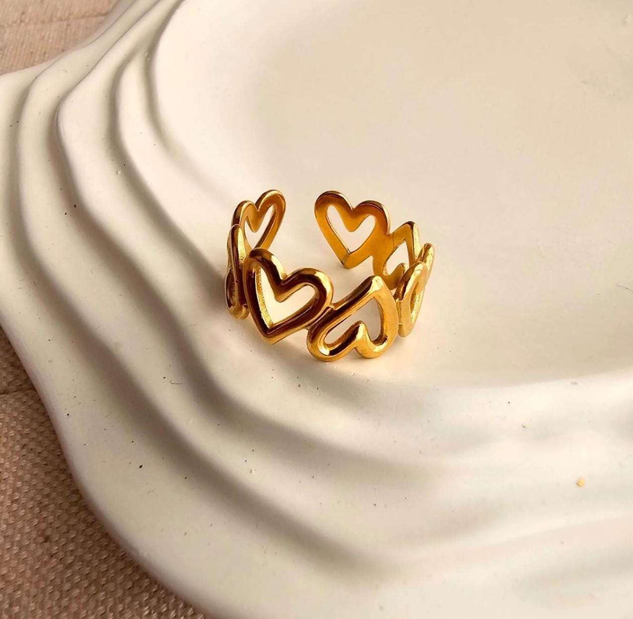Open Heart Statement Ring – 18K Gold Plated, Anti-Tarnish, Waterproof