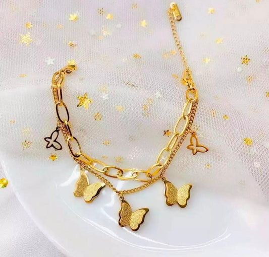 Butterfly Dual Chain Bracelet – 18K Gold Plated, Anti-Tarnish & Waterproof