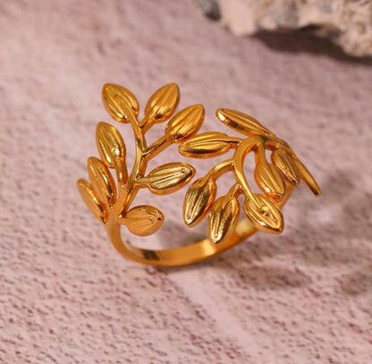 Golden Leaf Wrap Ring – 18K Gold Plated | Anti-Tarnish & Waterproof