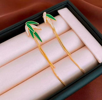 Elegant Bamboo Leaf Drop Earrings