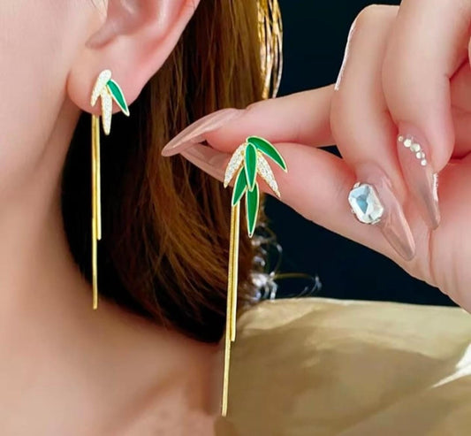Elegant Bamboo Leaf Drop Earrings