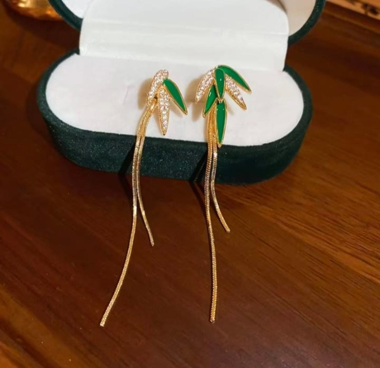 Elegant Bamboo Leaf Drop Earrings