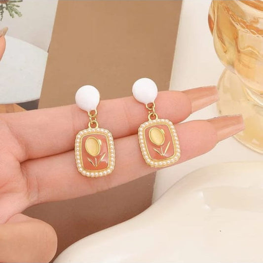 Vintage Floral Charm Drop Earrings