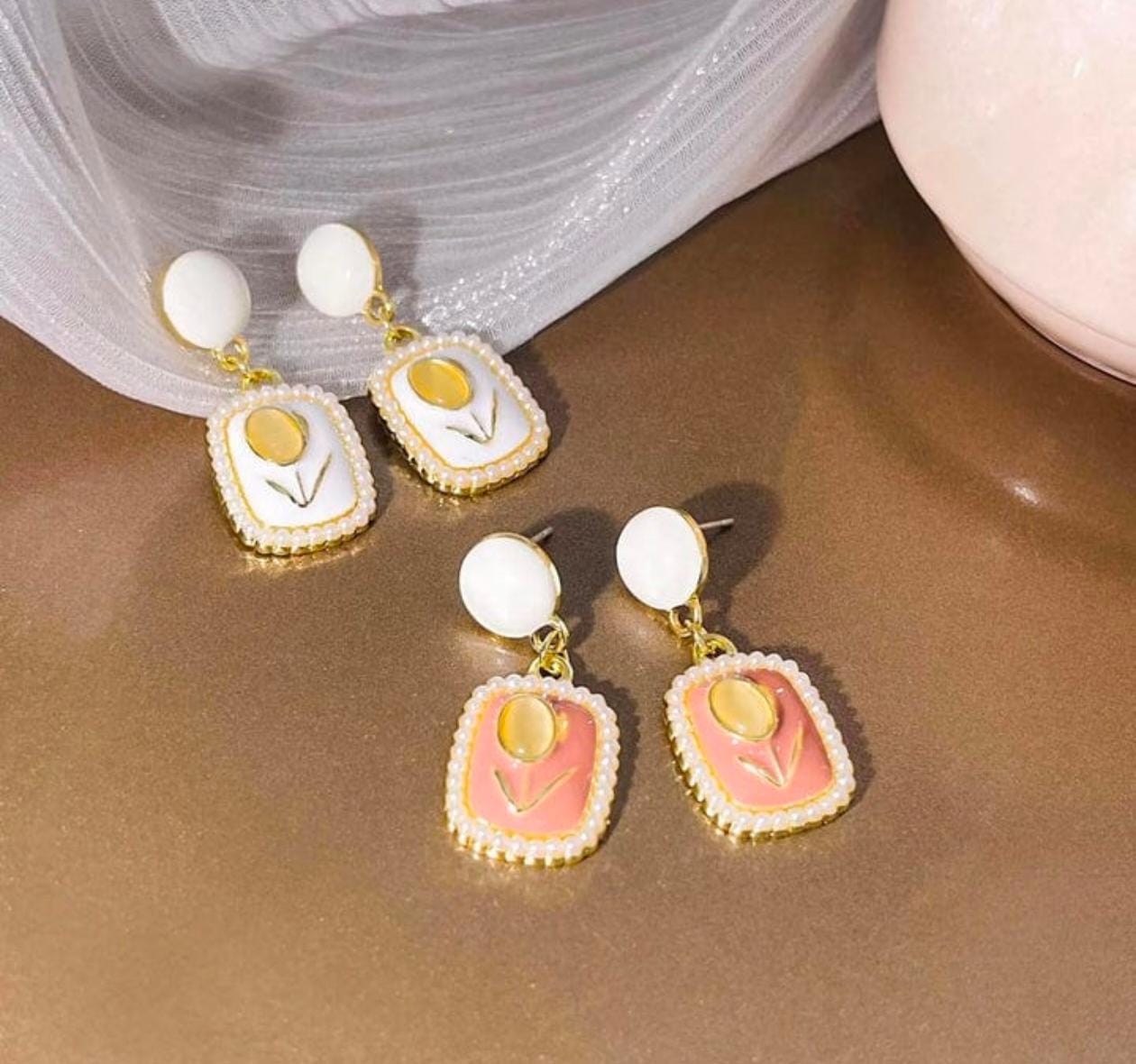 Vintage Floral Charm Drop Earrings