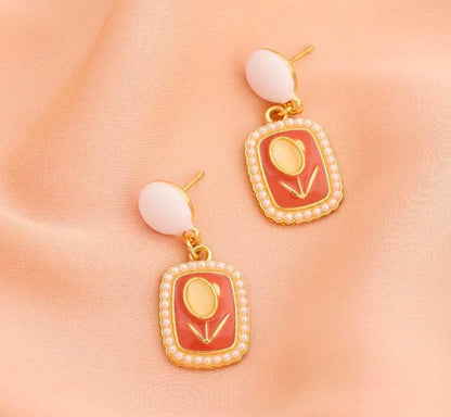 Vintage Floral Charm Drop Earrings