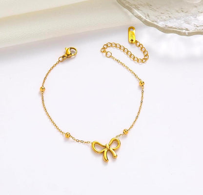 Elegant Bow Charm Bracelet – 18K Gold Plated, Waterproof & Anti-Tarnish