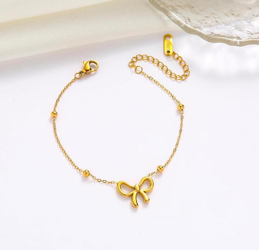 Elegant Bow Charm Bracelet – 18K Gold Plated, Waterproof & Anti-Tarnish