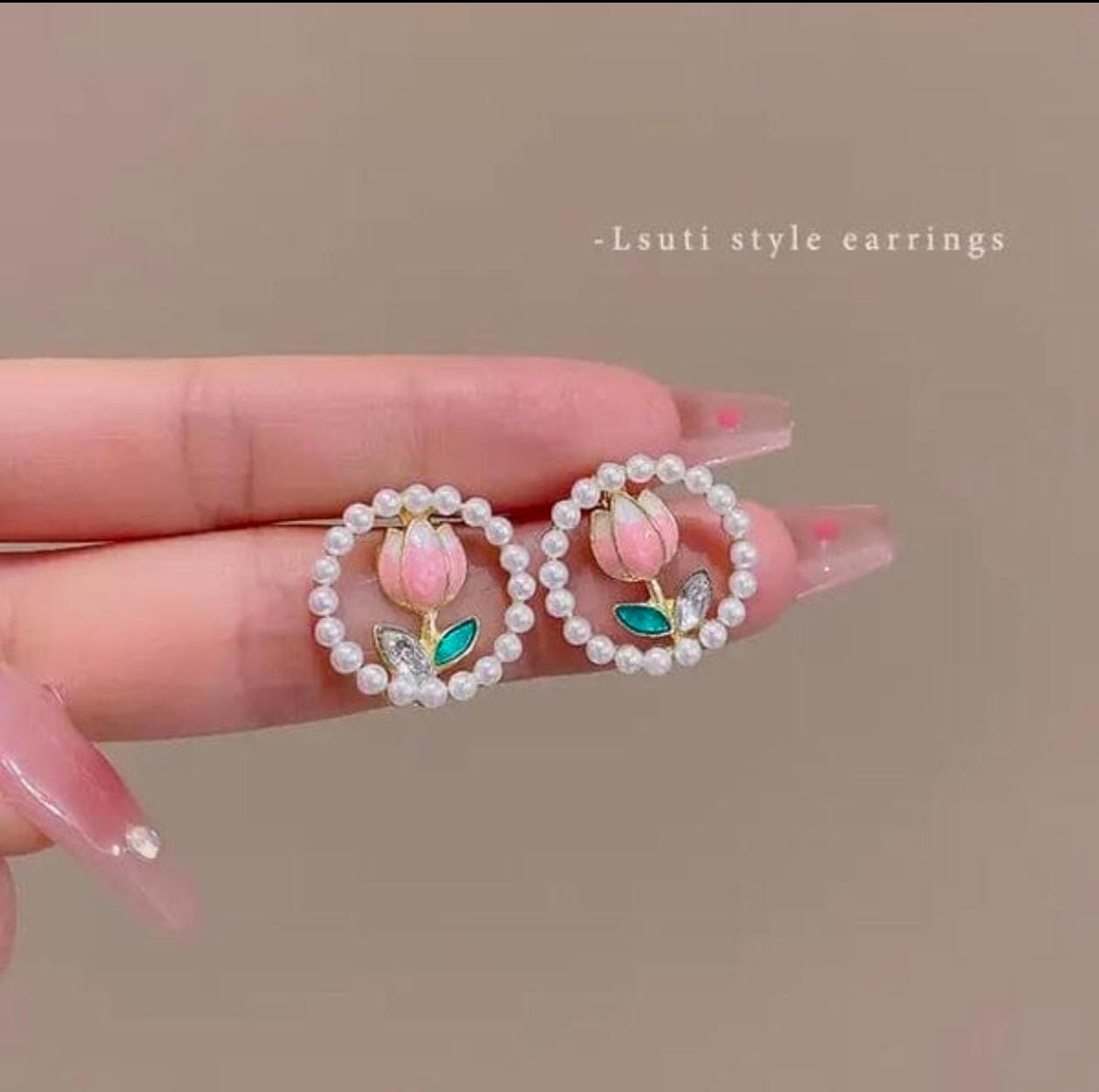 Blossom Pearl Hoop Studs – Handmade Floral Elegance