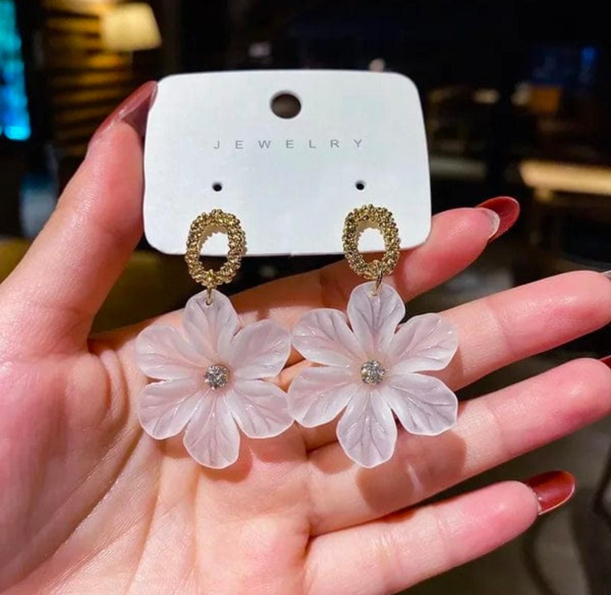 Crystal Bloom Statement Earrings – White Floral Elegance