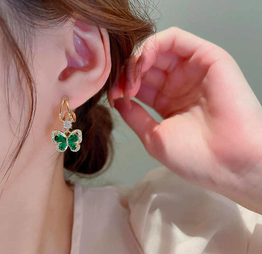 Emerald Butterfly Drop Earrings – Gold Plated, Dainty & Dreamy