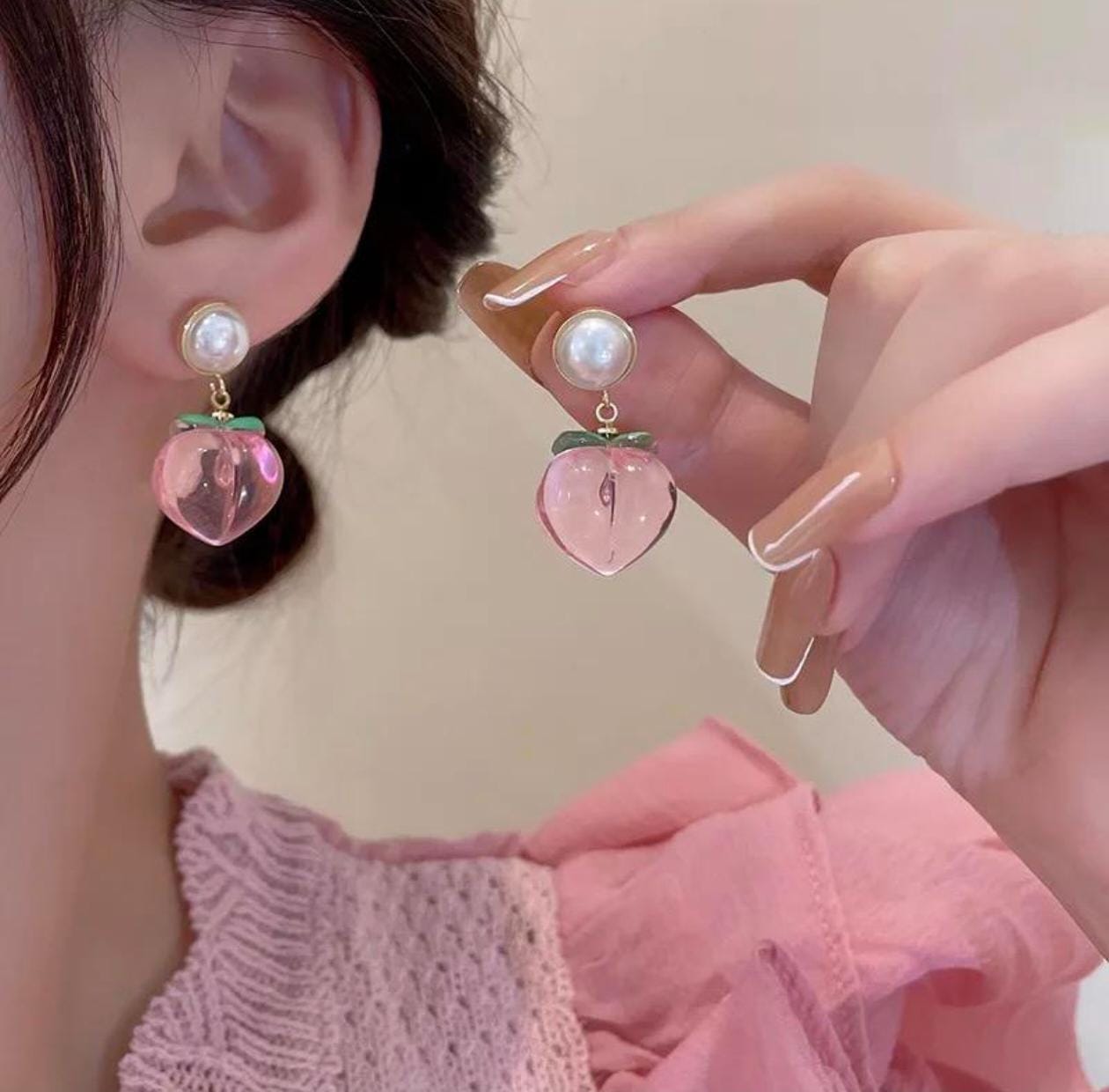 Pink Peach Acrylic Korean Style Earrings