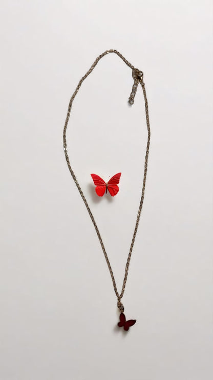 Red Butterfly Pendant Necklace – Dainty Charm for Elegant Looks
