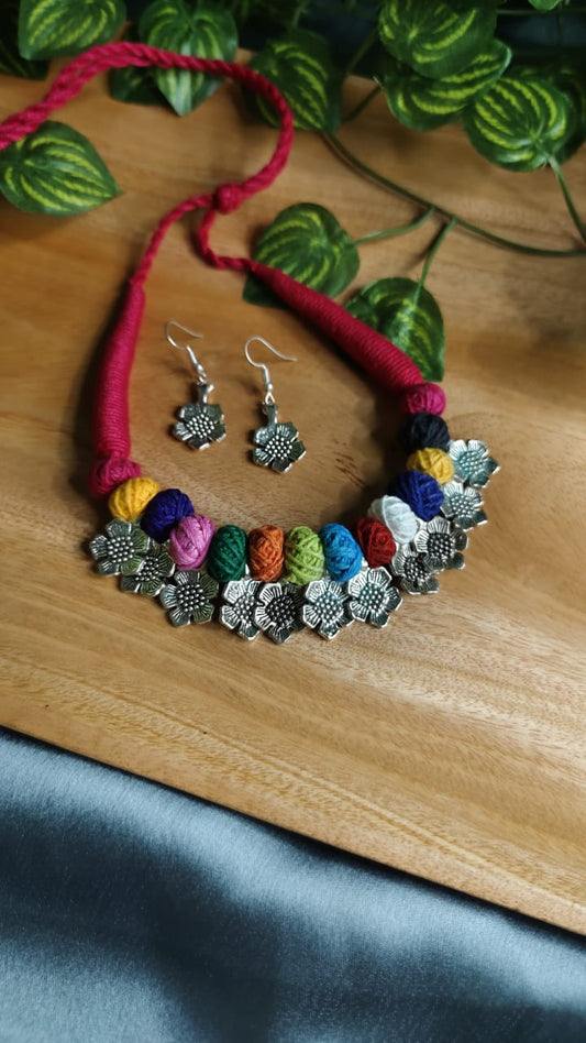Handcrafted Thread Necklace & Earring Set – Boho Chic Style