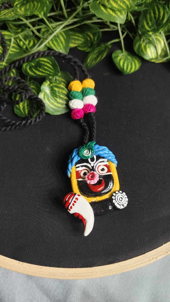 Handcrafted Lord Jagannath Pendant Necklace – Tribal Clay Art
