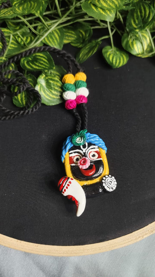 Handcrafted Lord Jagannath Pendant Necklace – Tribal Clay Art
