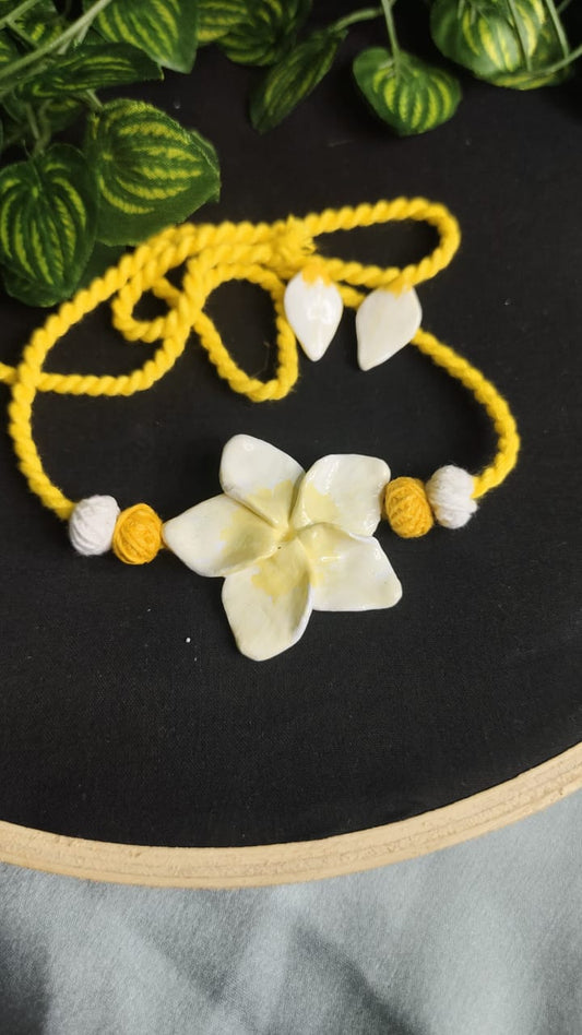 Handcrafted Plumeria Clay Necklace Set – Soft Yellow & White