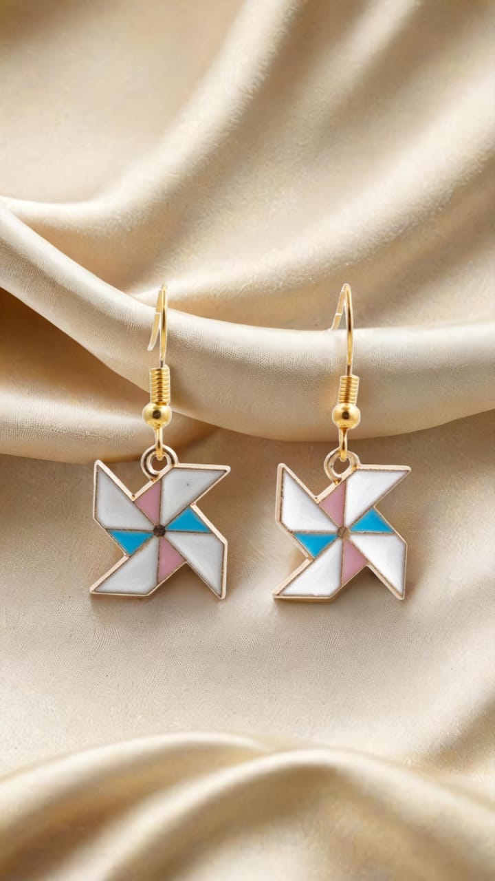 Pastel Pinwheel Drop Earrings – Enamel Charm with Gold Hook