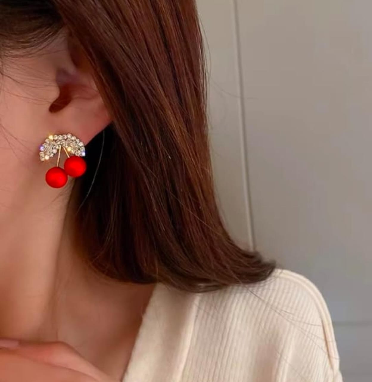 Crystal Cherry Bliss Earrings – Glamorous Red Charm Studs