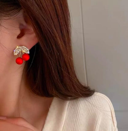 Crystal Cherry Bliss Earrings – Glamorous Red Charm Studs