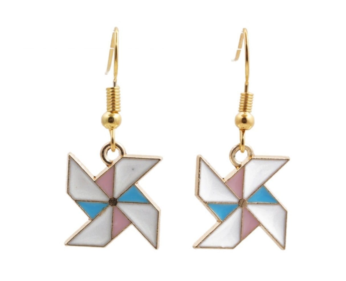Pastel Pinwheel Drop Earrings – Enamel Charm with Gold Hook