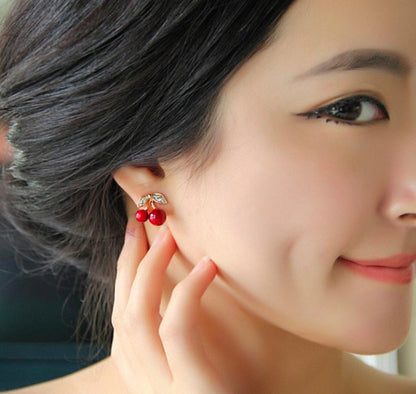 Crystal Cherry Bliss Earrings – Glamorous Red Charm Studs
